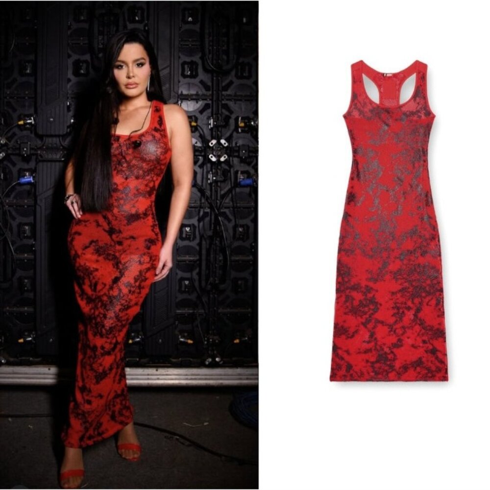 Diesel x Savage Fenty Rihanna Foiled Fishnet Maxi Sleep Slip Dress Red ( L )